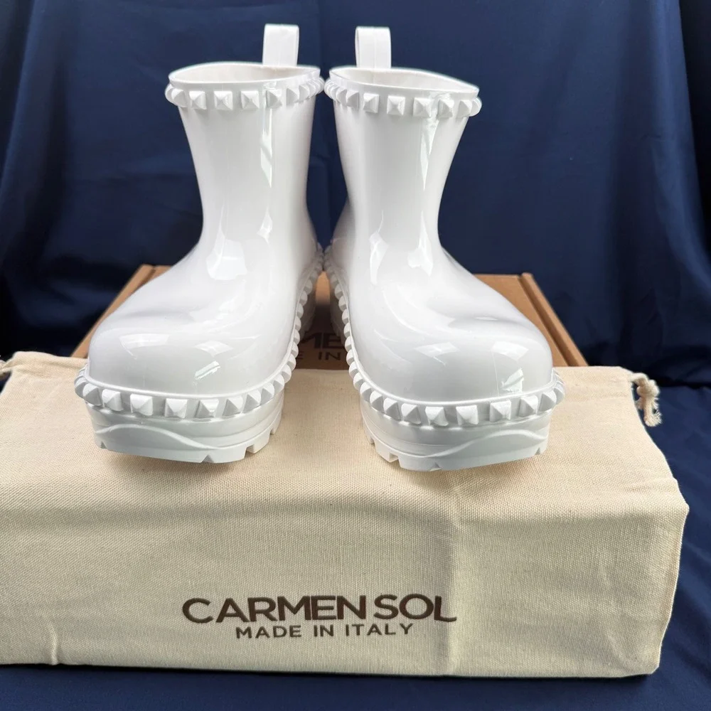 Carmen Sol Graziano White Jelly Studded Platform Rain Boots Italy Sz 40 US Sz 10